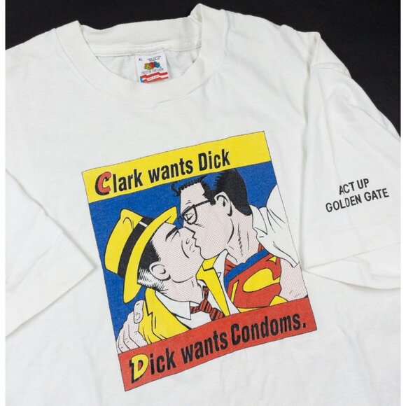 Clark Wants Dick Vintage T-Shirt Mens XL Act Up Golden Gate Graphic Tee 90s USA - Picture 1 of 14